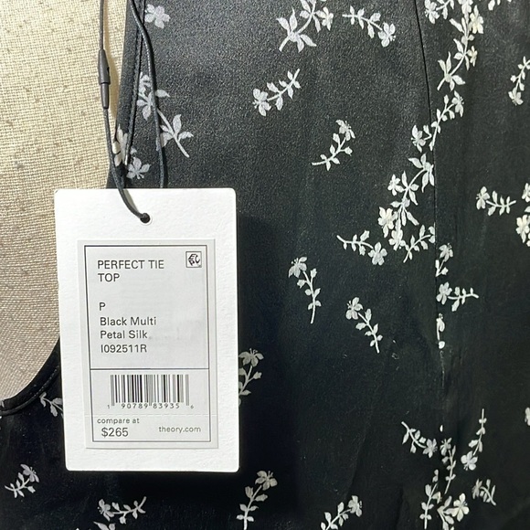 Theory Silk Perfect Tie Top Sleeveless Black Multi Petal 1092511R size 0 - Picture 6 of 12